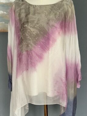 Italian Silk Tie-Dye Top Women’s One Size Pink Gray